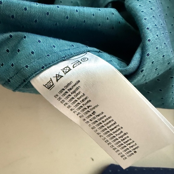 ETON Slim Fit Navy Blue Mint Green Polka Dot Button Up Dress Shirt Mens 17.5 NWT - Picture 11 of 11